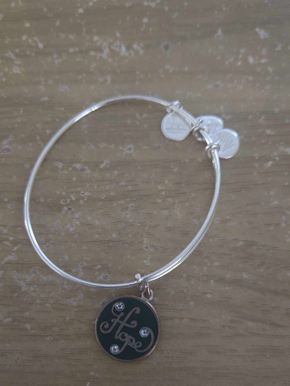 Alex and Ani Silver Plate Charm Bangle Bracelet with Emerald Green 'Hope' Charm